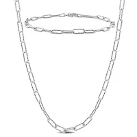 2 Piece Set of 3mm Paperclip Chain Necklace & Bracelet in Sterling Silver, 18" & 7"