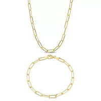 2 Piece Set of Men's 5mm Paperclip Chain Necklace & Bracelet in Yellow Plated Sterling Silver, 24" & 9"