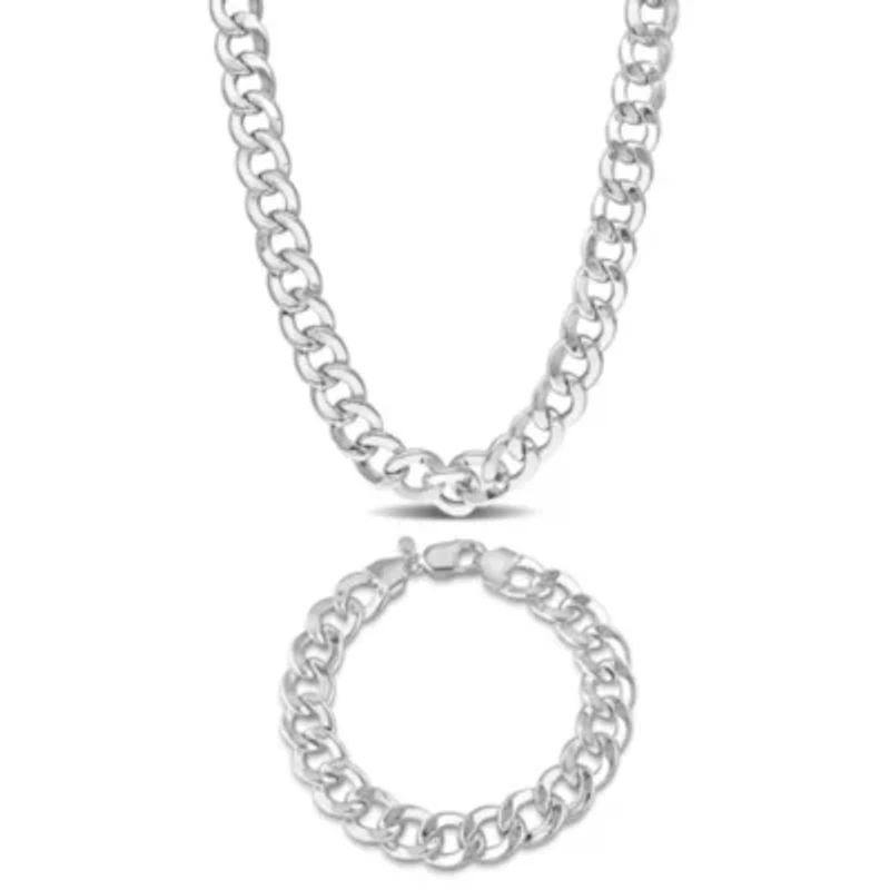 2 Piece Set of Men's 12.5mm Curb Link Chain Necklace & Bracelet in Sterling Silver, 24" & 9"