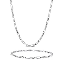 2 Piece Set of Men's 3mm Figaro Rolo Necklace & Bracelet in Sterling Silver, 20" & 9"