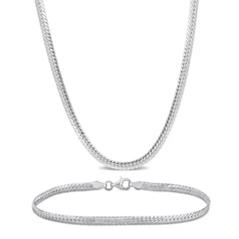 2 Piece Set of 3mm Herringbone Necklace & Bracelet in Sterling Silver - 18" & 7.5"