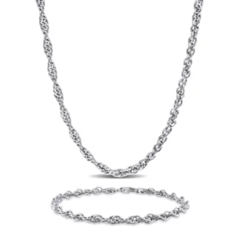 2 Piece Set of 3.7mm Singapore Necklace & Bracelet in Sterling Silver, 18" & 7.5"