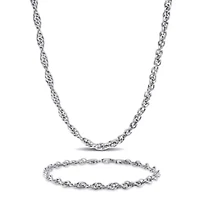 2 Piece Set of 3.7mm Singapore Necklace & Bracelet in Sterling Silver, 18" & 7.5"