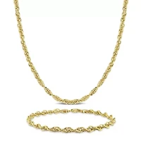 2 Piece Set of 3.7mm Singapore Necklace & Bracelet in Yellow Plated Sterling Silver, 20" & 7.5"