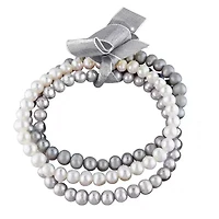 3 Pc Set of 5-5.5MM Freshwater Cultured Pearl White & Grey Potato Elastic Bracelet, 7.5"
