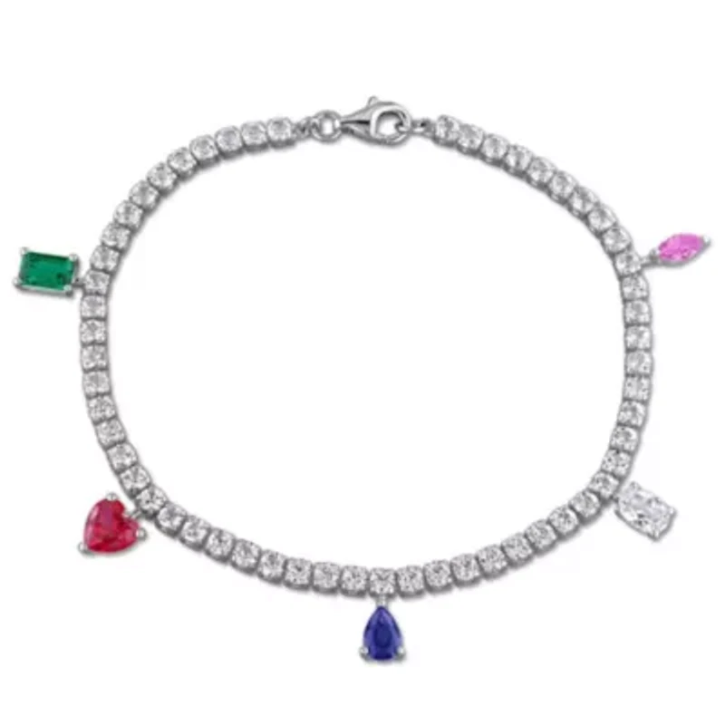 Lab Created Created Emerald, Ruby, Blue, Pink & White Sapphire Bracelet in Sterling Silver, 7.25"
