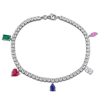 Lab Created Created Emerald, Ruby, Blue, Pink & White Sapphire Bracelet in Sterling Silver, 7.25"