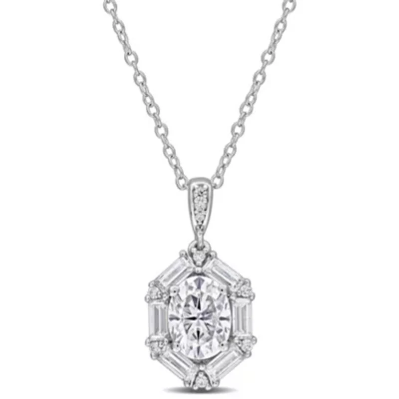 Lab Created Created White Moissanite Pendant With Chain in Sterling Silver, 17"