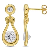 Lab Created Created White Moissanite Drop Earrings in Yellow Plated Sterling Silver