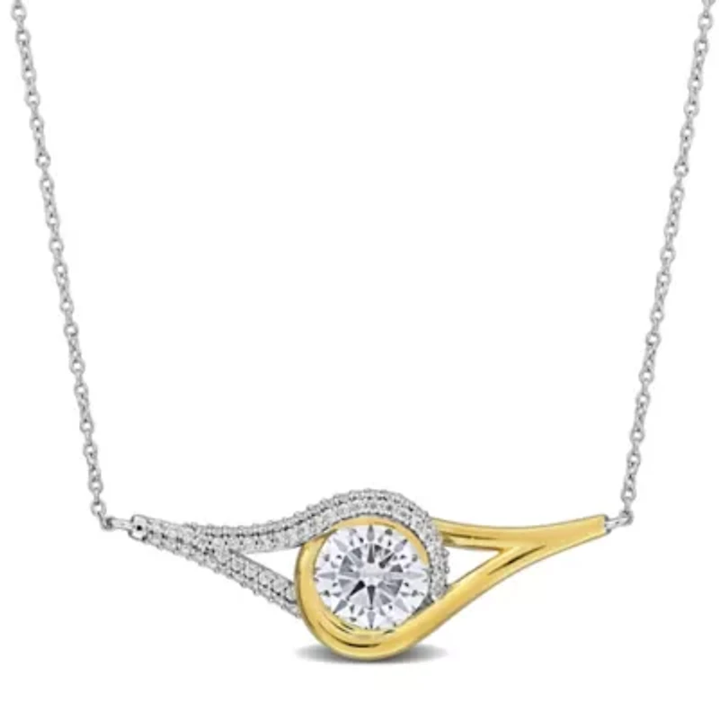 Lab Created Created White Moissanite Necklace in Two-Tone Silver, 17"