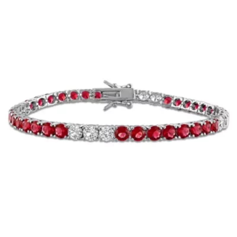 Lab Created Created White Sapphire & Created Ruby Bracelet in Sterling Silver, 7.5"