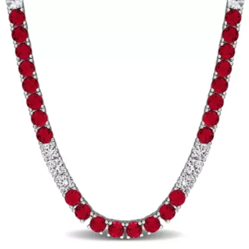 Created Gemstone & White Sapphire Necklace Sterling Silver, 17"