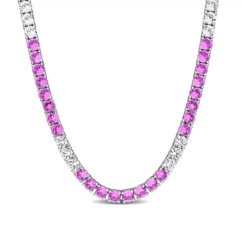 Lab Created Created Pink & White Sapphire Necklace in Yellow Plated Sterling Silver, 17"