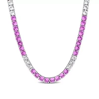 Lab Created Created Pink & White Sapphire Necklace in Yellow Plated Sterling Silver, 17"