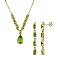 2 Piece Set of Peridot & White Topaz Necklace & Earrings in Yellow Plated Sterling Silver, 18"