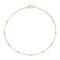 14K Yellow and White Gold Beaded Tincup On Box Chain Anklet