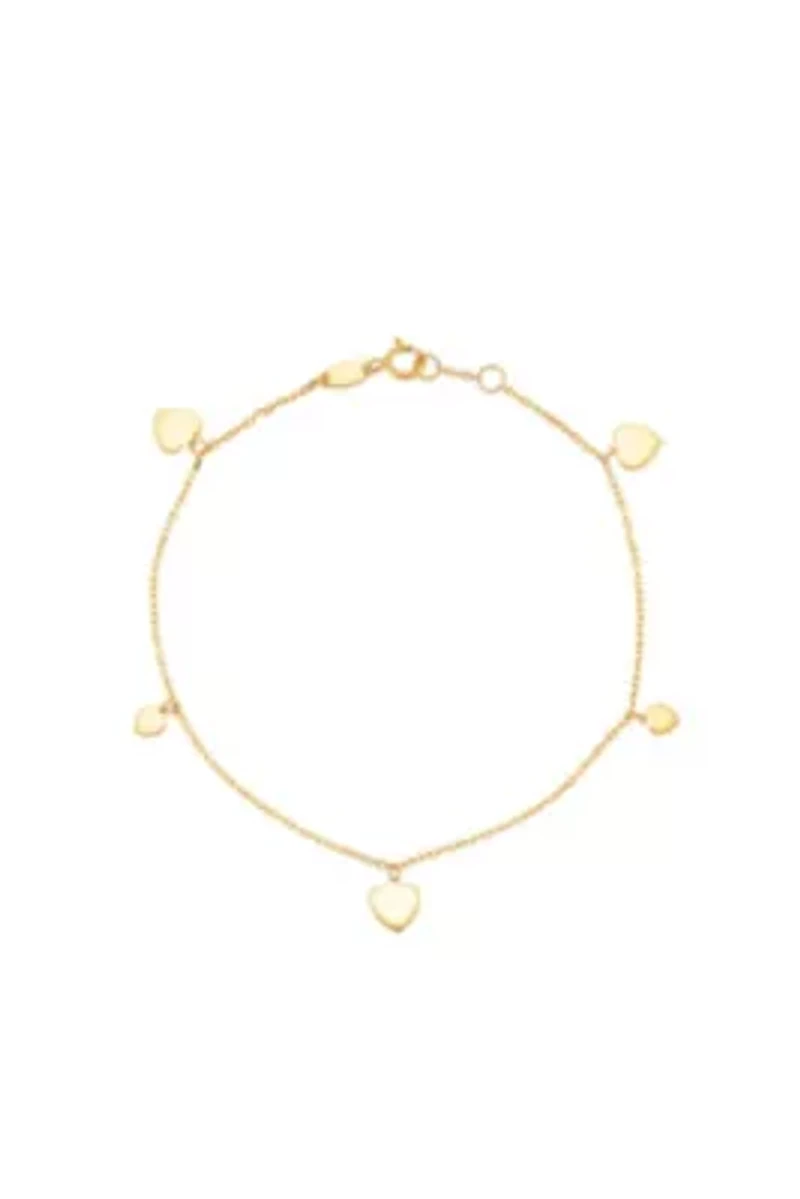 14K Yellow Gold Dangle Heart Bracelet