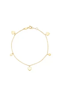 14K Yellow Gold Dangle Heart Bracelet