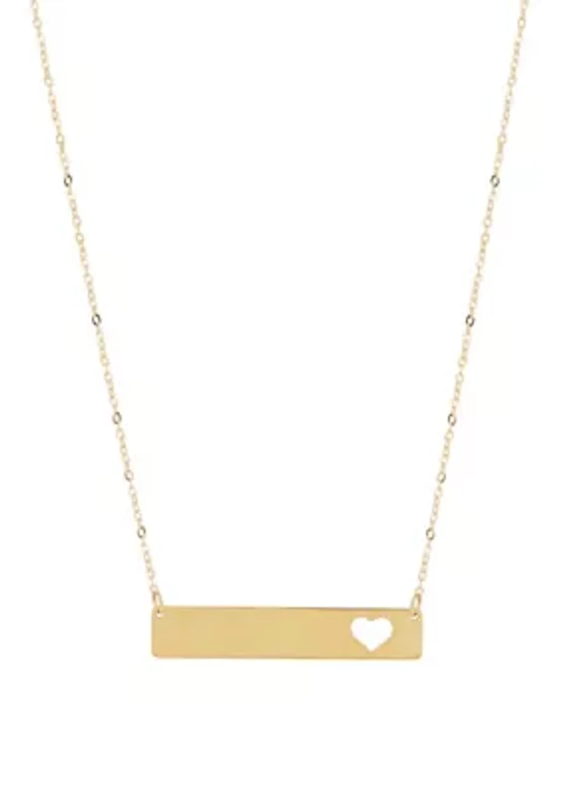 14K Yellow Gold Bar cut out Heart on Chain Necklace