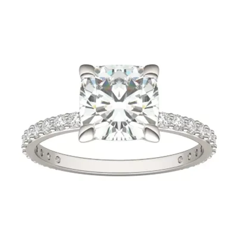 2.42 ct. tw. Lab Created Moissanite Cushion Engagement Ring 14K White Gold