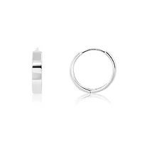 14k White Gold 12MM Flat Style Small Huggie Hoop Earrings