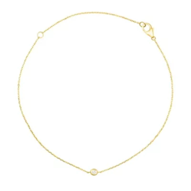 Lab Created 14K Yellow Gold Single 2.5mm Round Dimond Bracelet, 6 Inch Cable Chain with 1 inch Extention