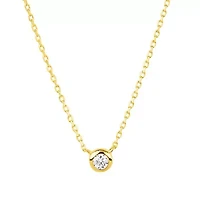 Lab Created 14k Yellow Gold 2.5mm Round Lab Grown Diamond Necklace with 16 inch cable chain and 2 inch extender