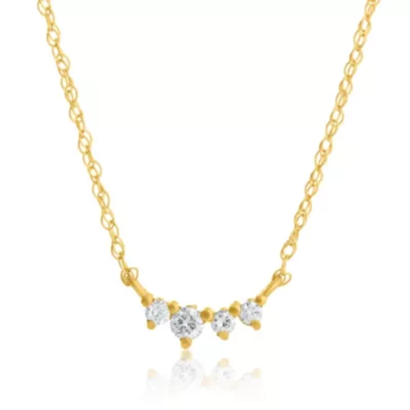 Lab Created 14k Yellow Gold 1.5mm & 2mm Round Lab Grown Diamond 4 Stone Necklace with 16 inch cable chain and 2 inch extender