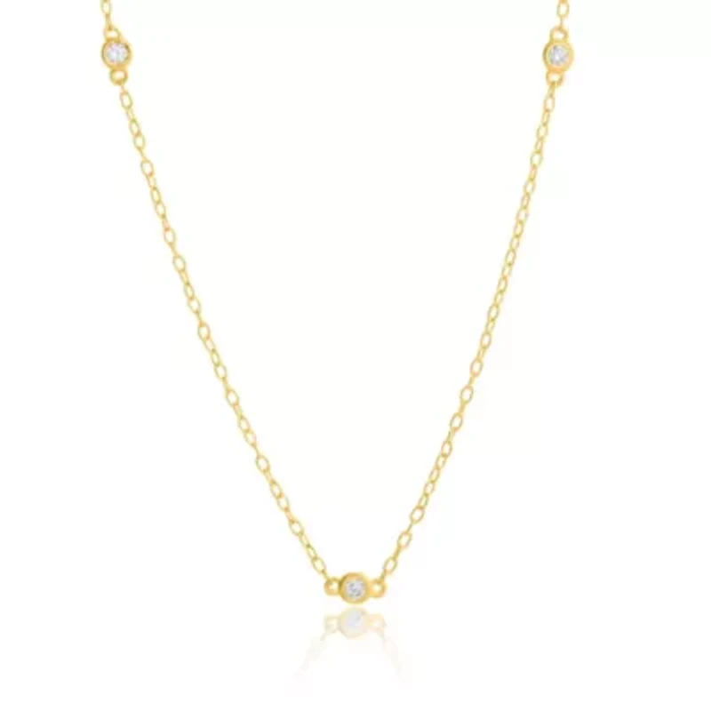 Lab Created 14k Yellow Gold Station with five 2mm Round Lab Grown Diamond Necklace with 16 inch cable chain and 2 inch extender