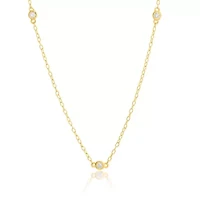 Lab Created 14k Yellow Gold Station with five 2mm Round Lab Grown Diamond Necklace with 16 inch cable chain and 2 inch extender