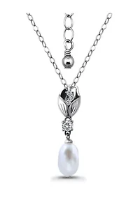 Freshwater Pearl and White Topaz Sterling Silver Tulip Pendant