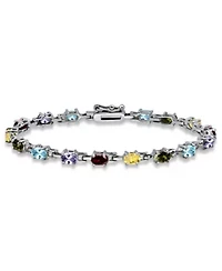 6 5/8 Cttw 6X4 Oval Blue Topaz, Peridot, Citrine, Garnet & Amethyst 16 Stone Link Bracelet, Sterling Silver, DS