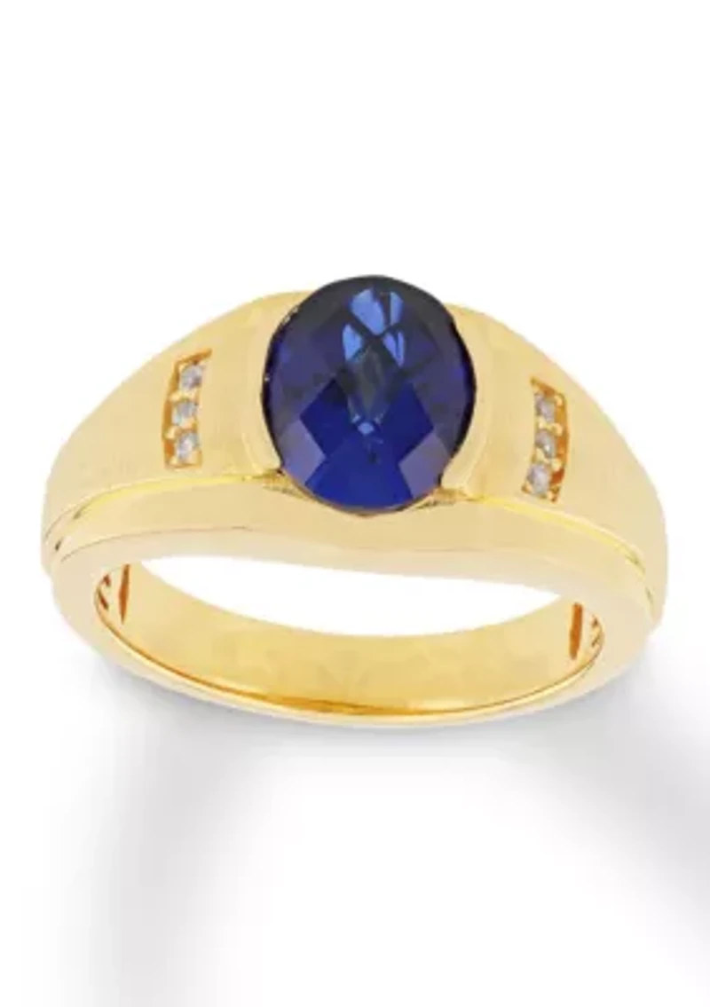 Lab Created Oval Blue Sapphire Ring Gold Plated .925 Sterling Silver