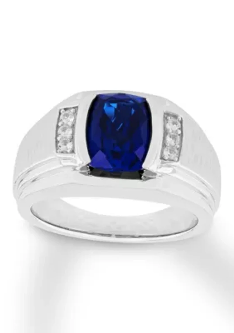 Lab Created Oval Blue Sapphire Ring .925 Sterling Silver
