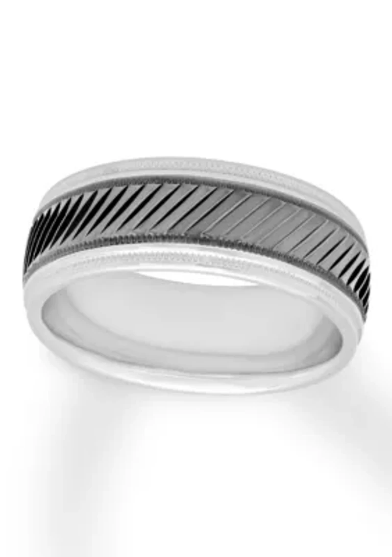 Gunmetal Gray Pleated 8 mm Wedding Band .925 Sterling Silver