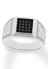 Lab Created Black Cubic Zirconia Square Cluster Ring .925 Sterling Silver