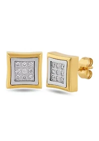 Lab Created 1/4CTW Lab Grown Diamond Men's Stainless Steel White and Yellow Two-tone Finish Stud Earrings
