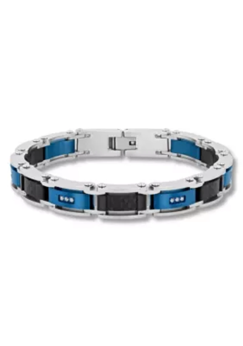 Lab Created 1/10CTW Lab Grown Diamond Men's Stainless Steel Black and Blue Tone-tone Finish Link Bracelet