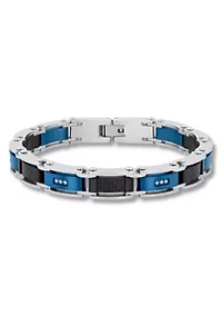 Lab Created 1/10CTW Lab Grown Diamond Men's Stainless Steel Black and Blue Tone-tone Finish Link Bracelet