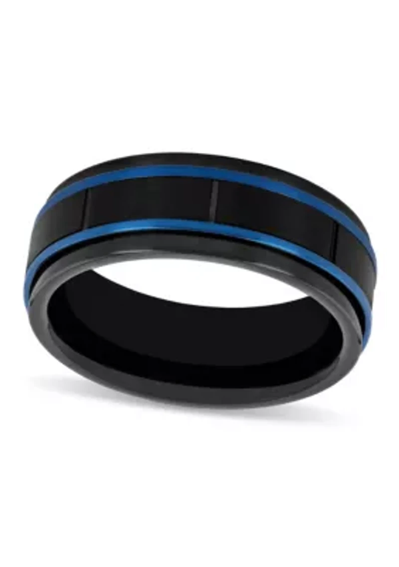 Black and Blue Brick Pattern 8mm Band in Two-tone Tungsten