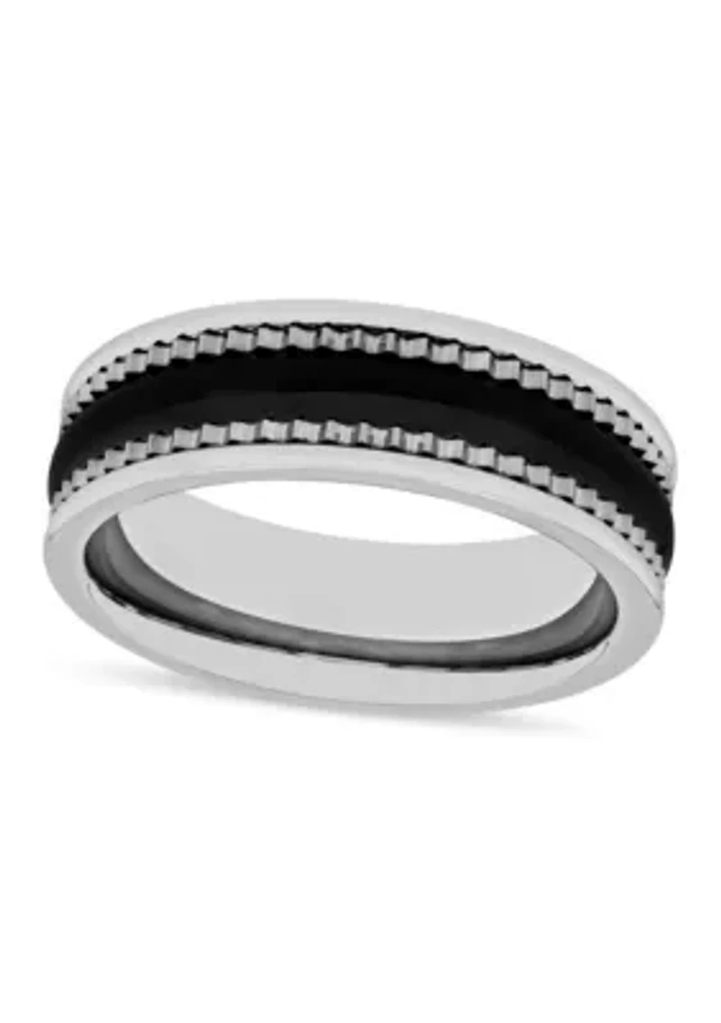 Striped Gear Pattern 7mm Band in Two-Tone Tungsten
