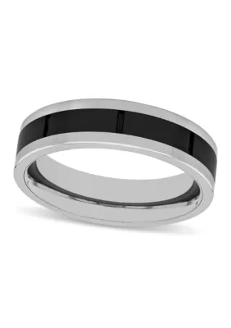 Striped 6mm Band in Tungsten and Black Ceramic