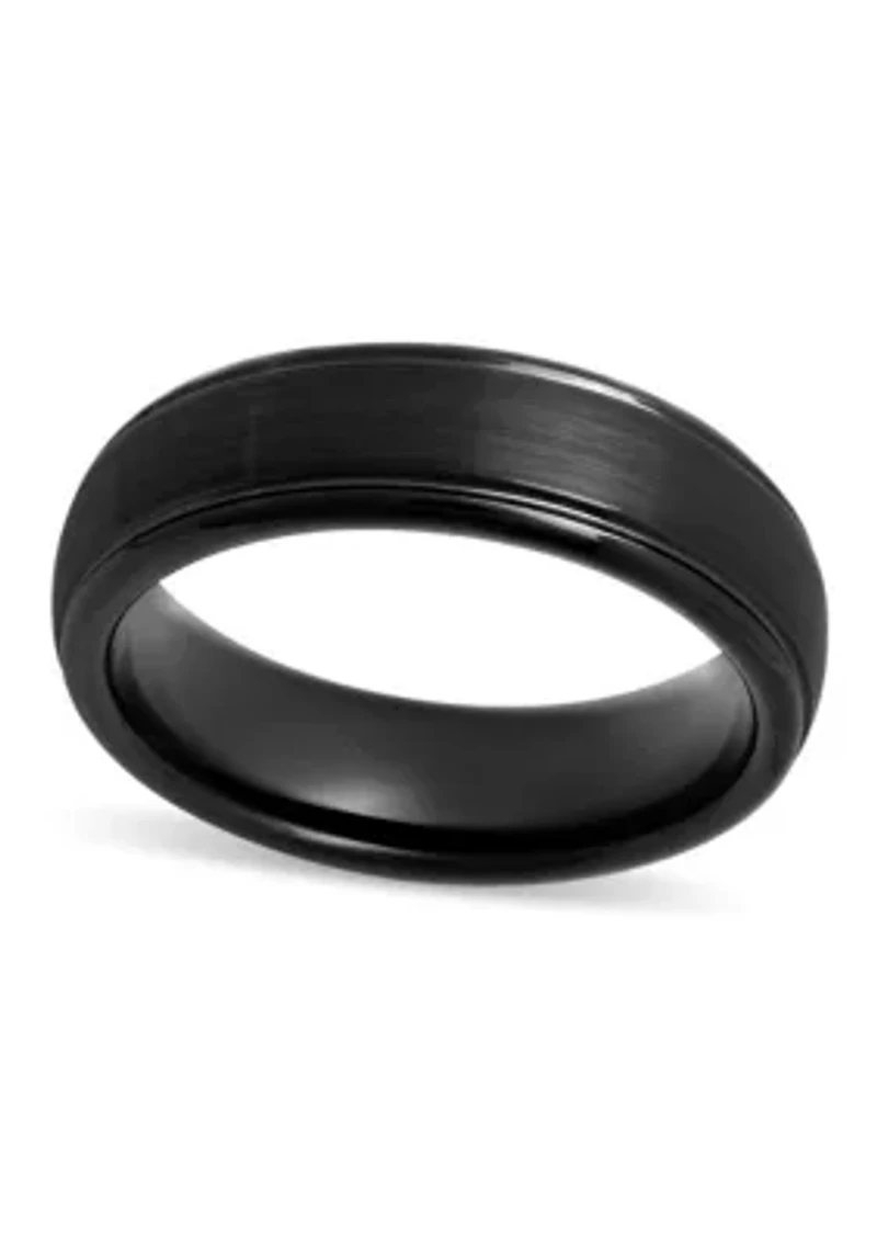 Striped Grooved 6mm Band in Two-Tone Tungsten