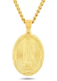Stainless Steel with Yellow Finish Guadalupe Medallion Pendant
