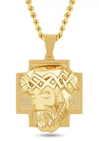 Men's Stainless Steel Yellow Finish Jesus Head Pendant
