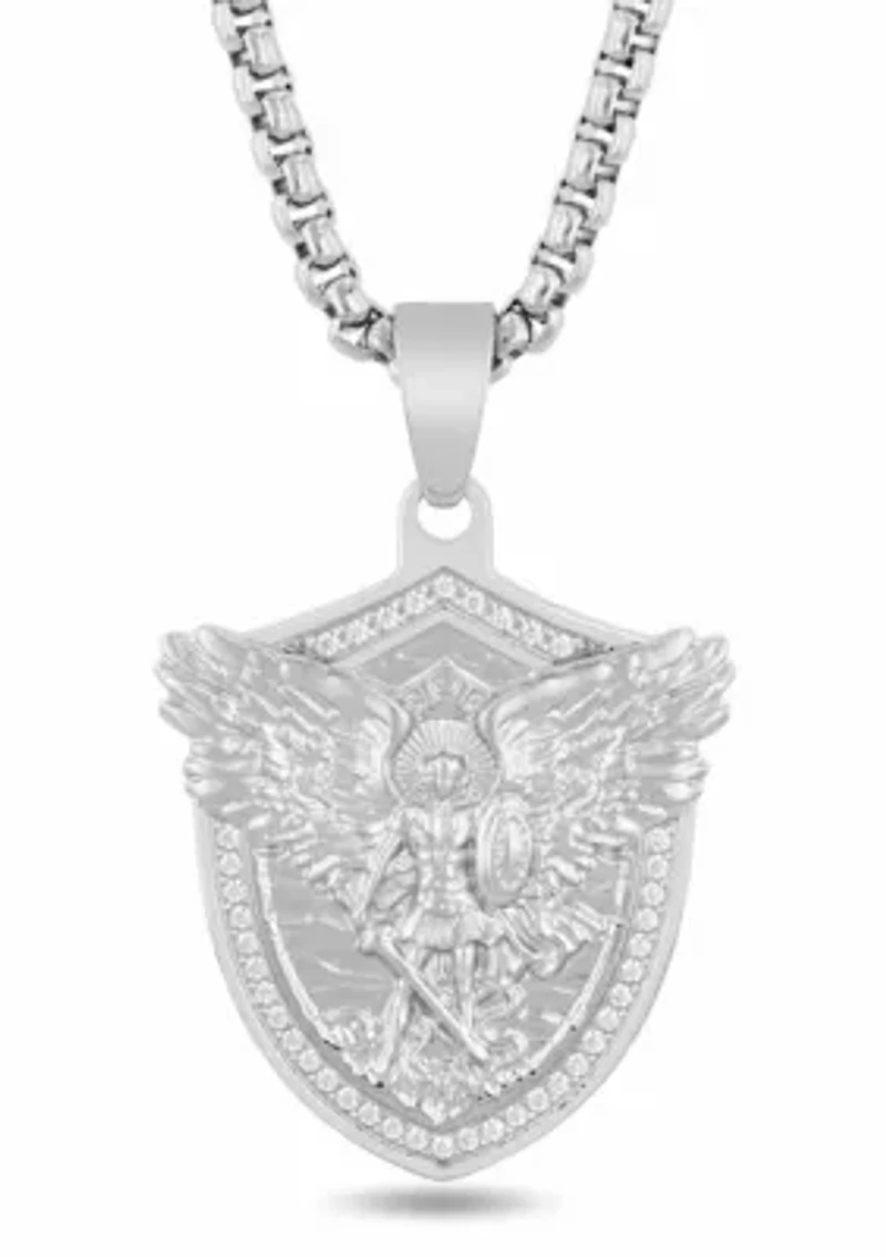 1/5CTW Men's Stainless Steel St. Michael Shield Pendant