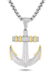 3/8CTW Diamond Stainless Steel with Yellow Finish Anchor Pendant