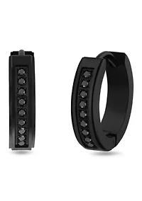 .15CTW Black Diamond Men's Stainless Steel Black Finish Hoop Earrings