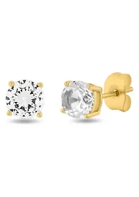 Lab Created Men's Stainless Steel Yellow Finish Square Created White Sapphire Stud Earrings
