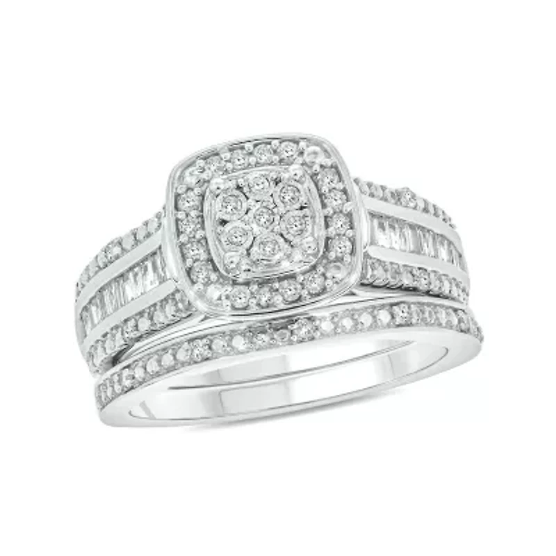 1/3 ct. t.w. Diamond Miracle Plate Bridal Ring Sterling Silver